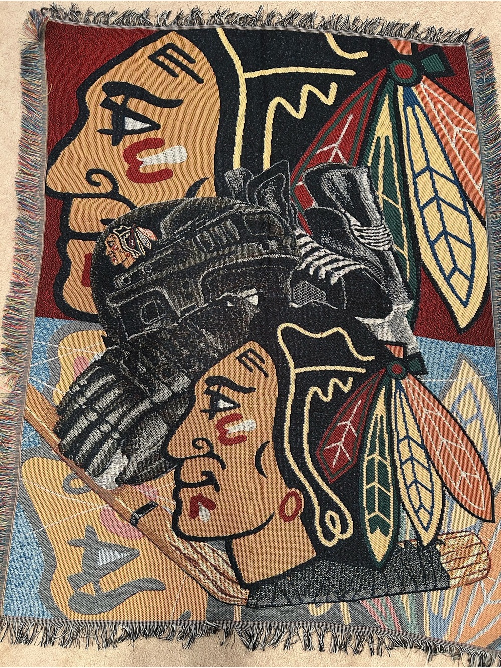 NWOT Chicago Blackhawks NHL Red and Black Woven Throw Blanket